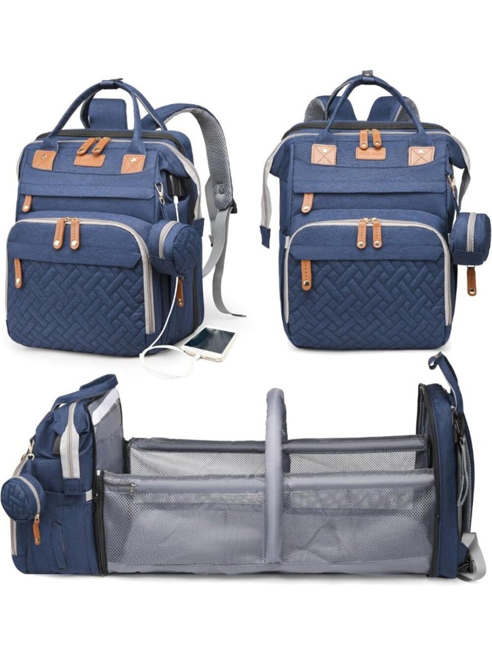Stylish Waterproof Baby Diaper Bag Backpack with Changing Station & USB Port